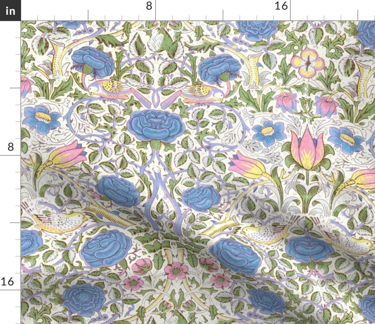 Arts And Crafts William Morris Vintage Floral Historical English Cottage Victorian Flowers Antique Blue Botanical Edwardian Custom Printed Fabric by Spoonflower Various Fabrics by the Yard or Fat Quarter